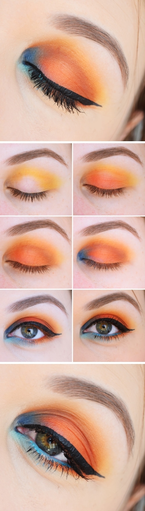 tutoriel maquillage orange bleu